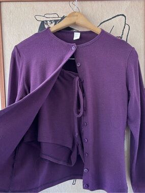 Deep Purple Button-Front Knit Cardigan Set
